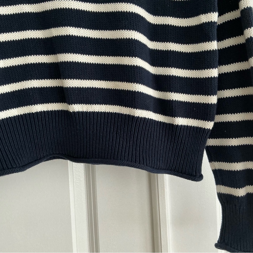 J. Crew women size M New Heritage Rollneck sweater navy stripe 100% cotton - Picture 5 of 7
